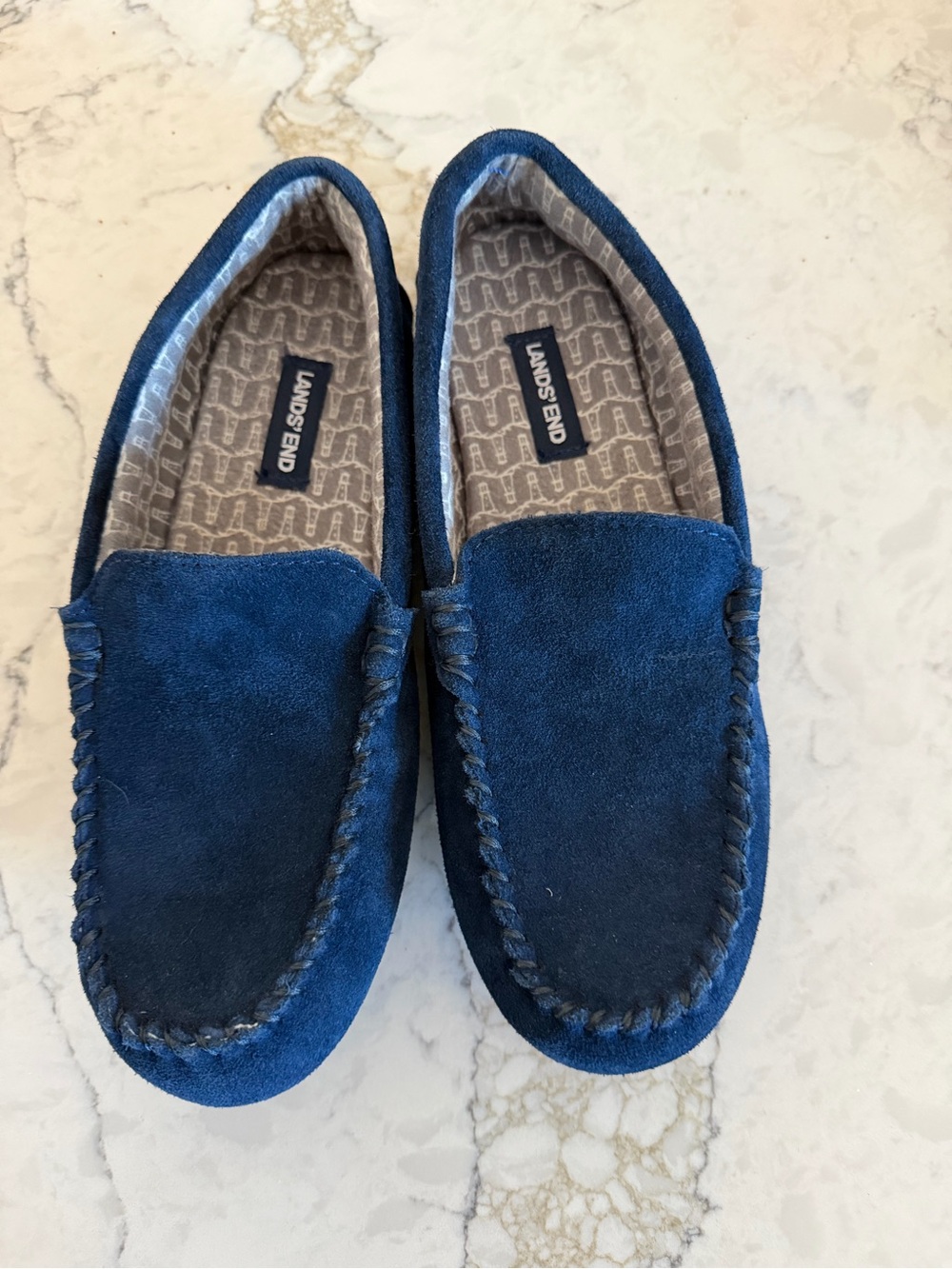 Lands' End Men's Blue Suede Moccasin Slip-Ons